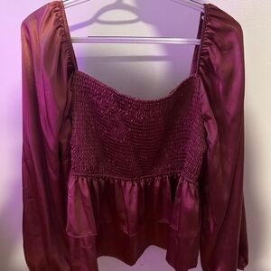 Altar'd State Rich Burgundy Smocked Blouse